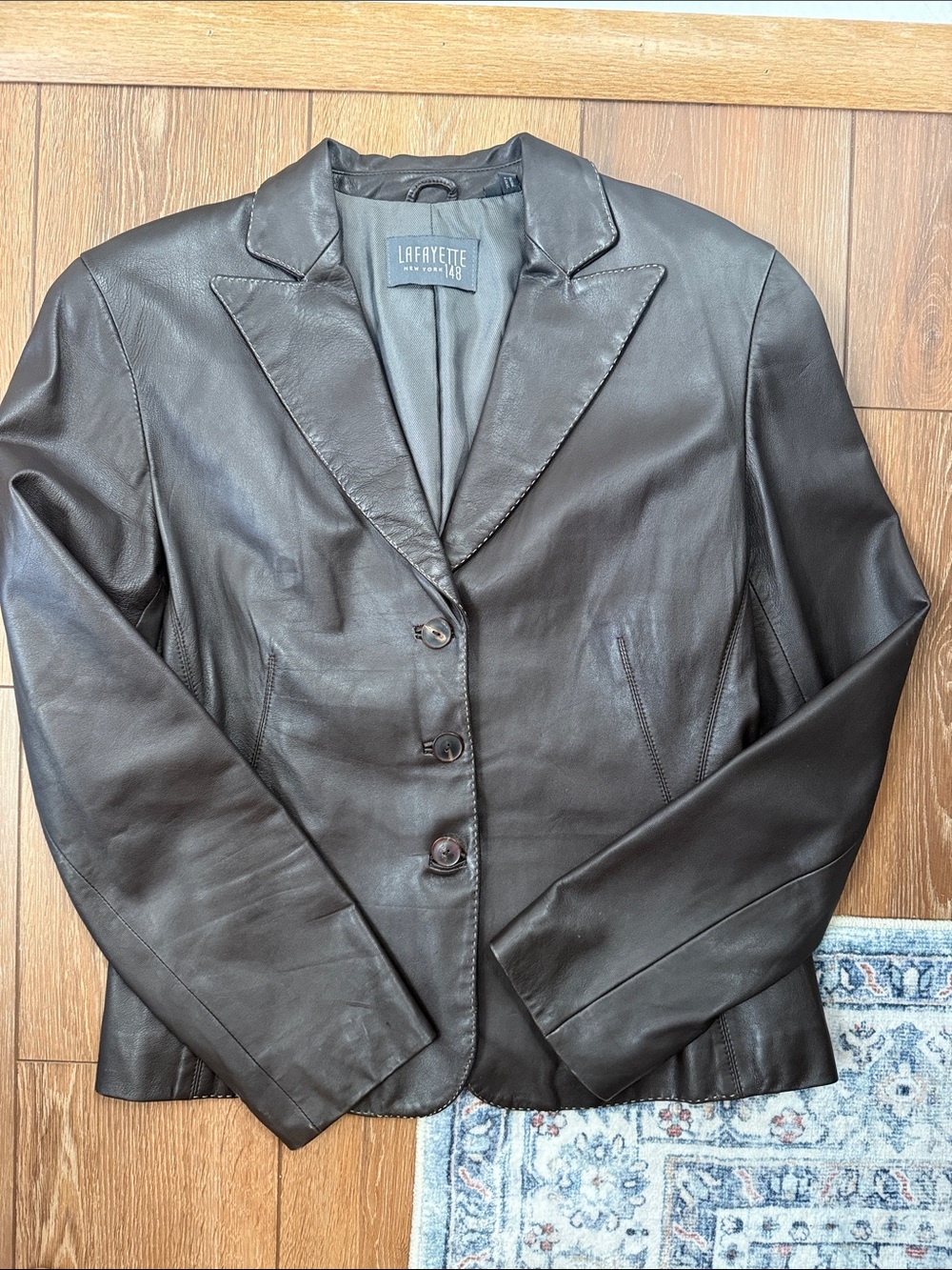 Lafayette 148 New York Dark Brown Leather Blazer
